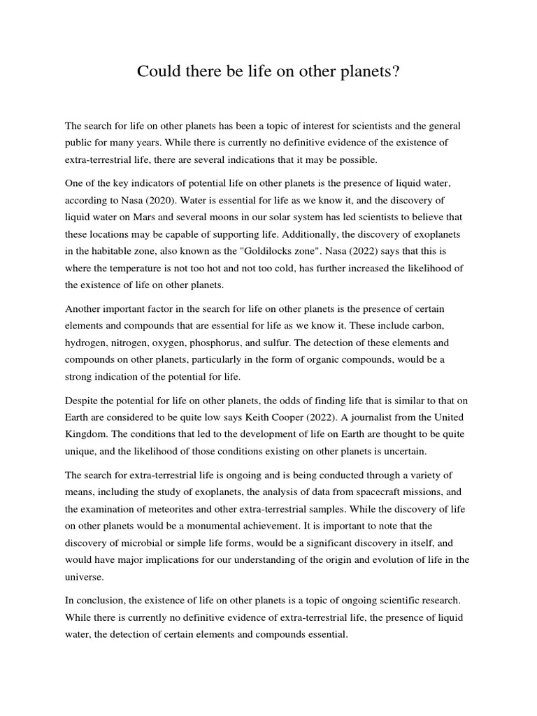 Scientific Text About Life On Other PDF Extraterrestrial
