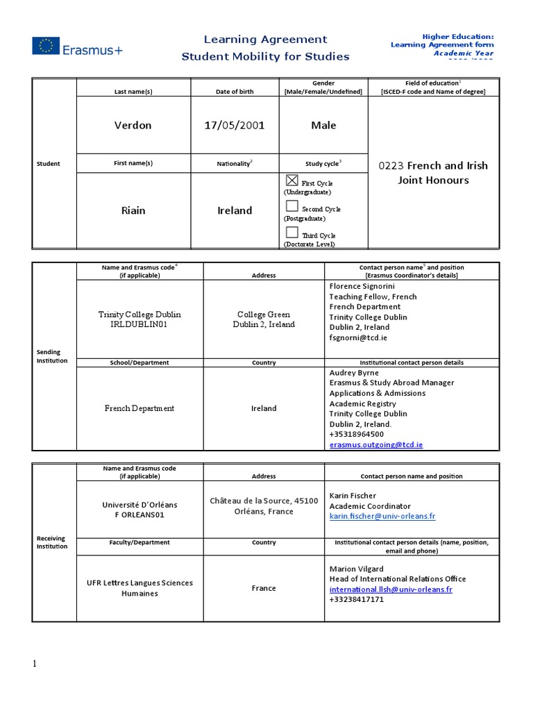 Learning Agreement Erasmus
