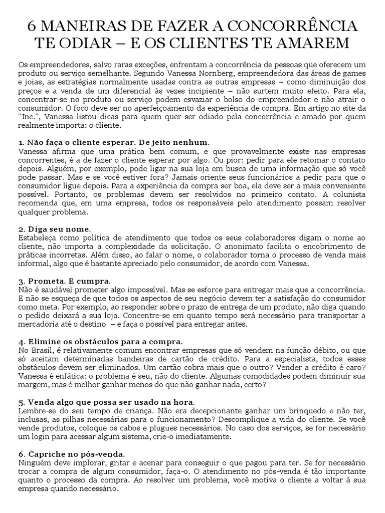 6 Maneiras de Fazer A Concorrência Te Odiar | PDF | Empreendedorismo ...