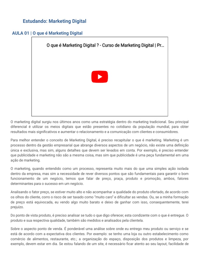 Estudando: Marketing Digital Aula 1 - Prime Cursos | PDF | Marketing ...