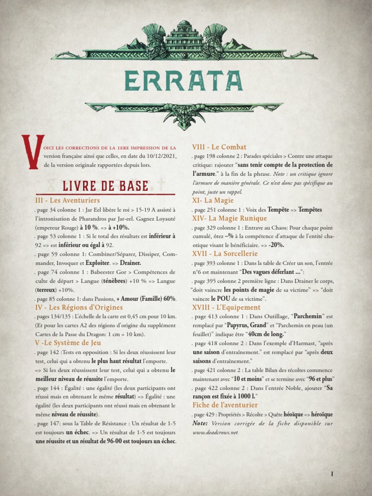 Errata de la Version Française | PDF | Surnaturel | Pouvoirs mythologiques