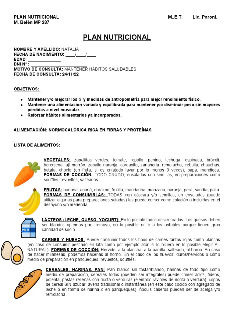 Ejemplo de Plan Nutricional Semanal | PDF | Alimentos | Panes, image size:768x1024