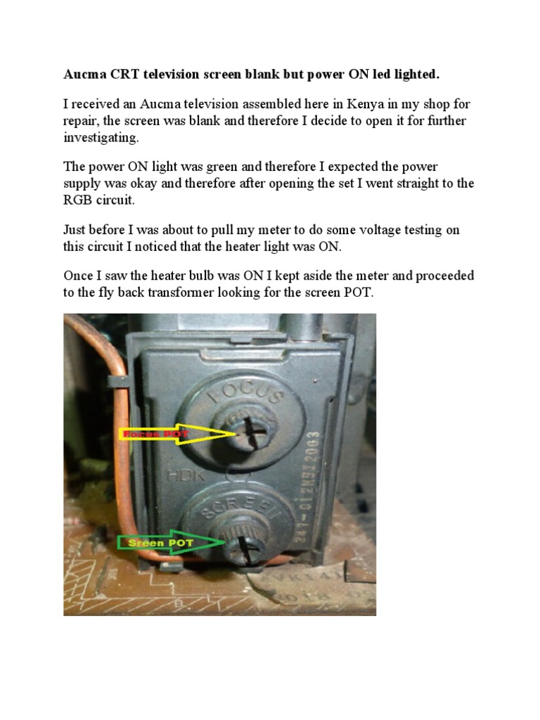 Aucma CRT Television Screen Blank But Power ON Led Lighted | PDF ...