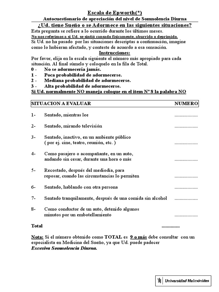 Escala de Epworth PDF Medicina del sueño Enfermedades y