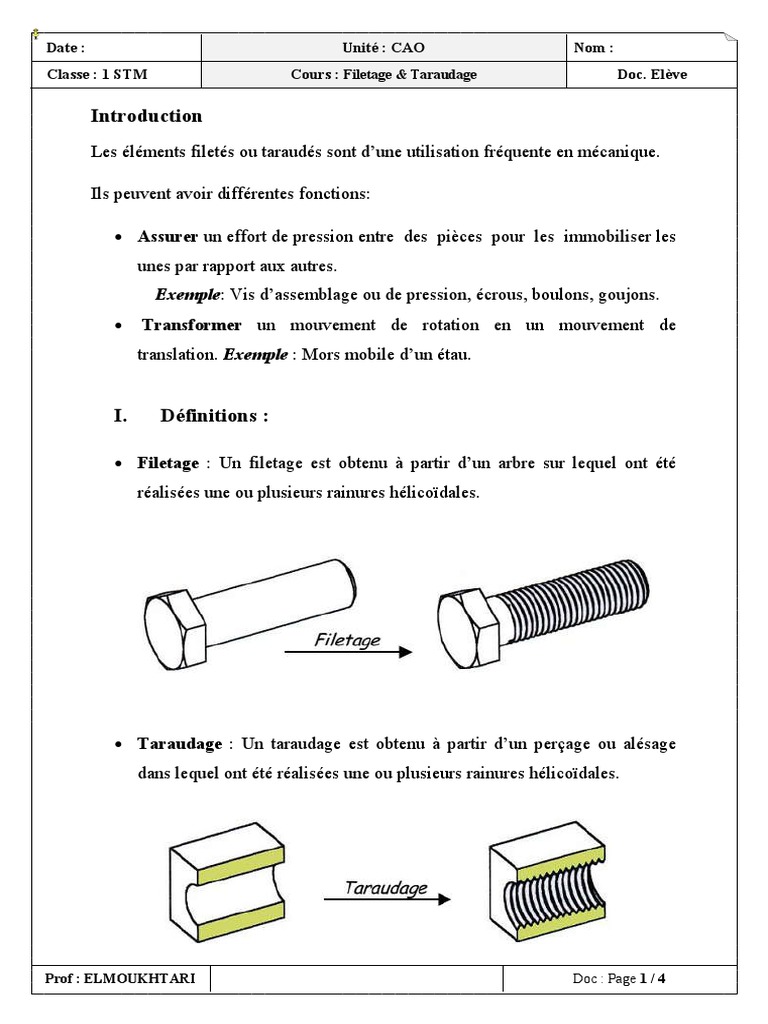Filetage et Taraudage en CAO | PDF | Vis de fixation | Équipement