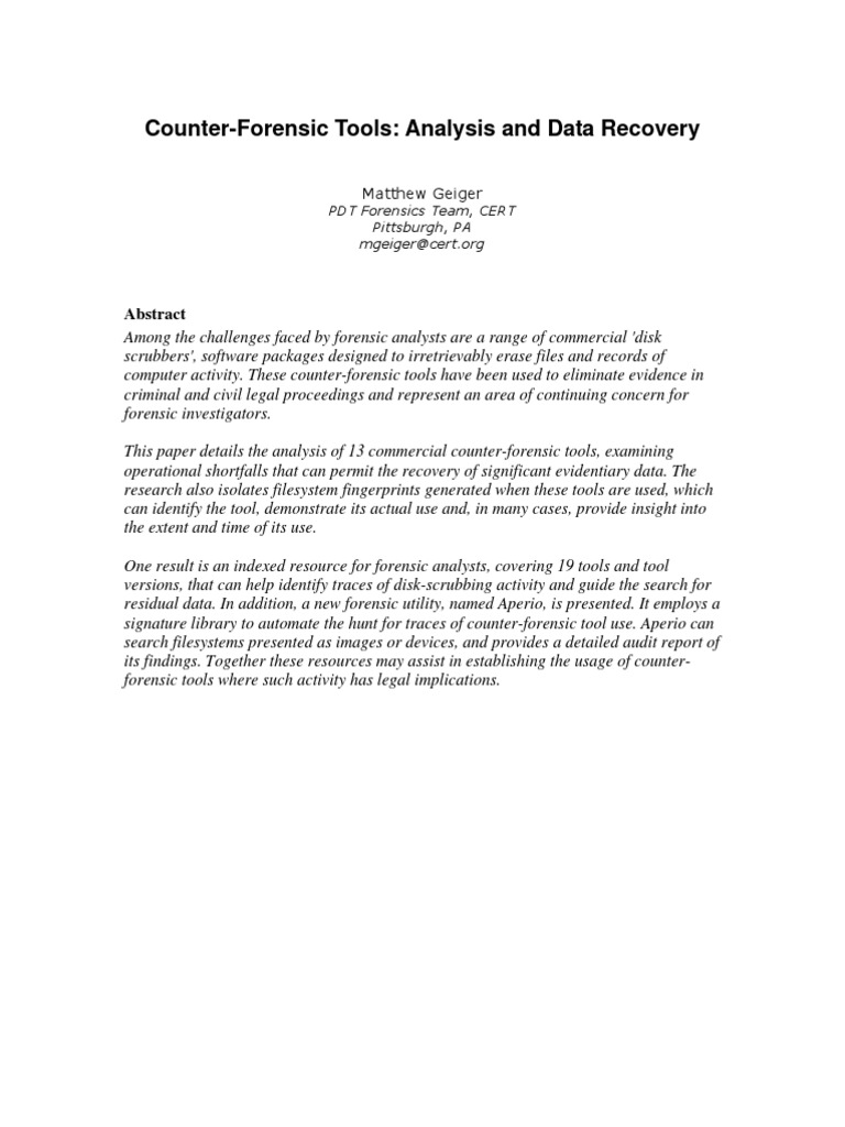 Analyzing Counter-Forensic Tools | PDF | File System | Computer File