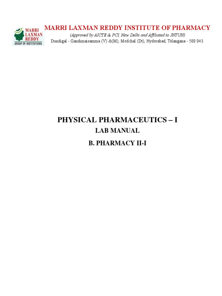 Physical Pharmaceutics I Lab Manual PDF Ph Solubility