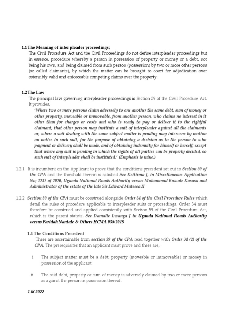 Interpleader Proceedings 2022 PDF Lawsuit Cause Of Action