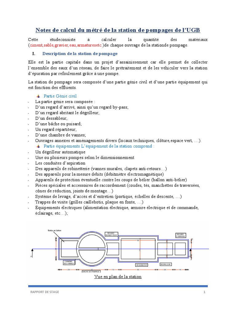 Notes de Calcul Du Métré de La Station de Pompages de L PDF Béton armé Pompe