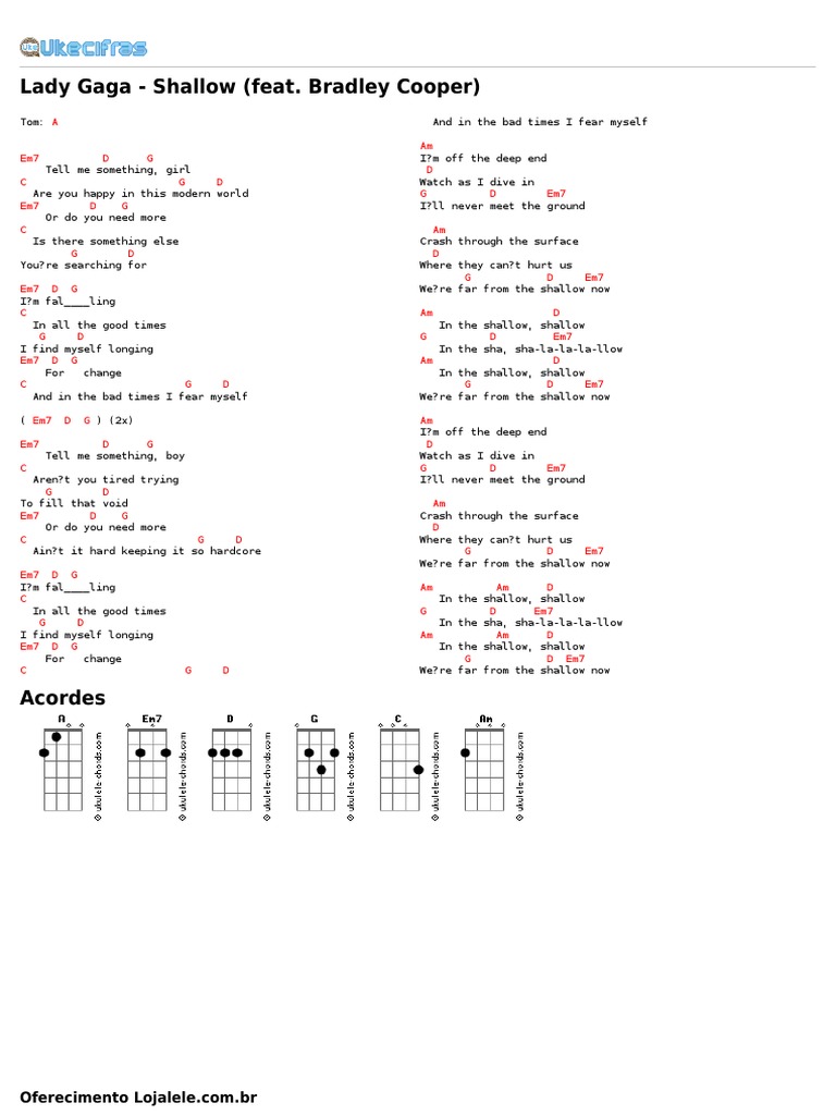 Lady Gaga Shallow (Feat. Bradley Cooper) (Uke Cifras) PDF Lady Gaga