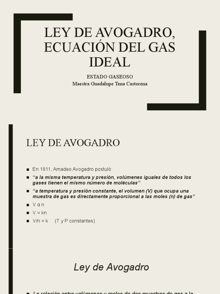 Ley de Avogadro y Ecuación de Gases | PDF | Métodos y materiales de ...