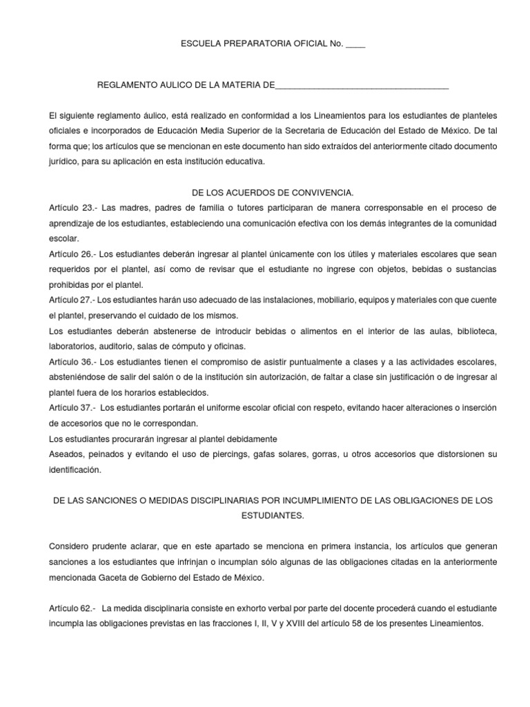 Reglamento Escolar Preparatoria | PDF