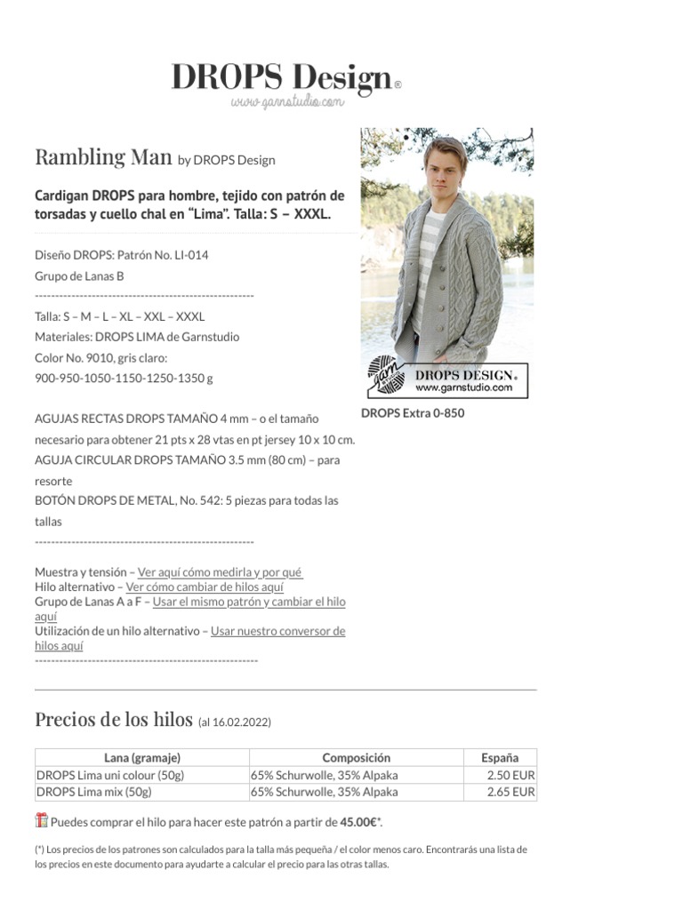 Rambling Man - Cardigan DROPS para Hombre, Tejido Con Patrón de ...