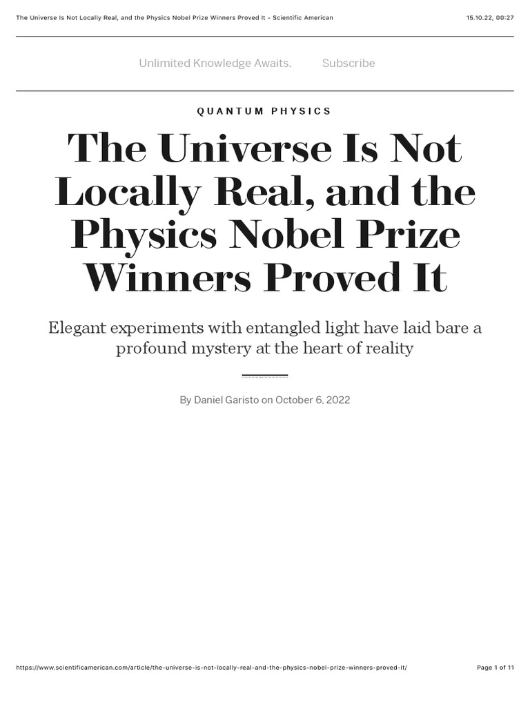 The universe is not locally real and the physics nobel prize winners