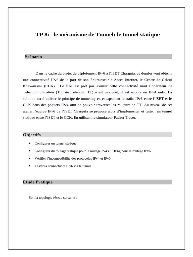 Tunnel Statique IPv6 pour ISET Charguia | PDF | I Pv6 | Protocoles réseau