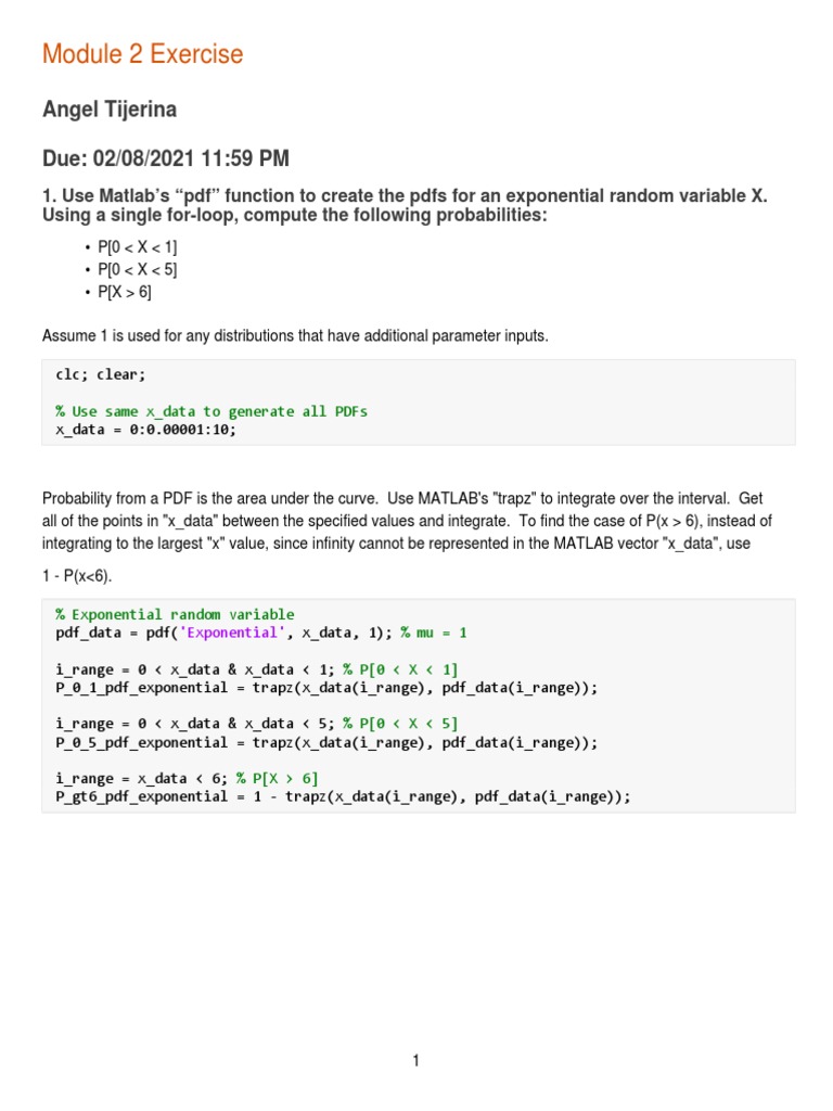 Solutions Matlab Mod2 | PDF | Probability Density Function | Random ...