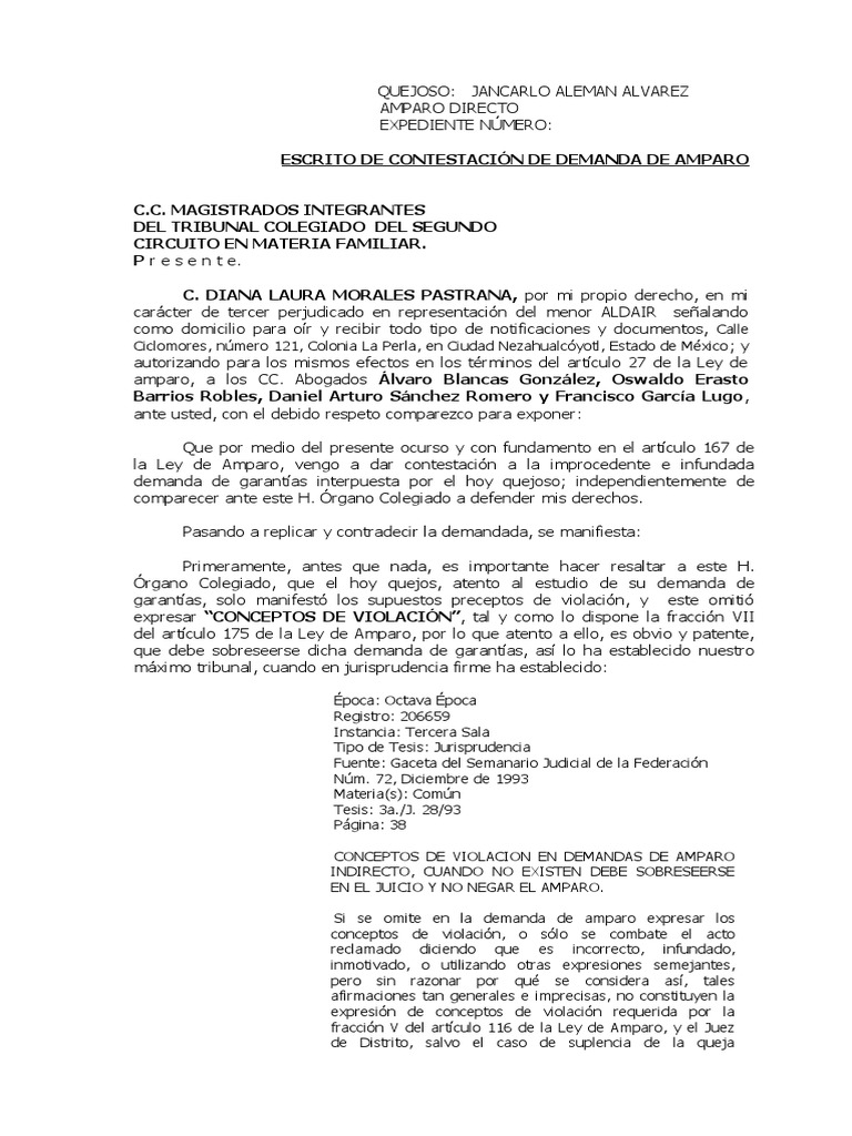 Contestación a Demanda de Amparo Directo | PDF | Caso de ley ...
