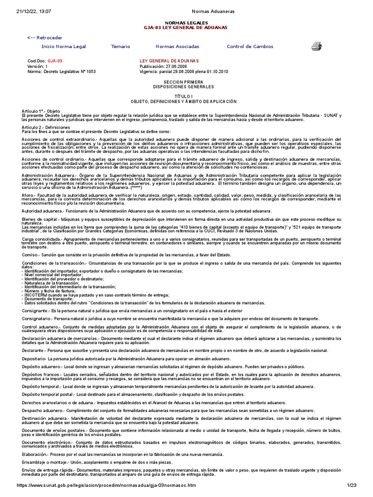 Normas AduanerasLEYIMPRIMIR PDF aduana El comercio internacional