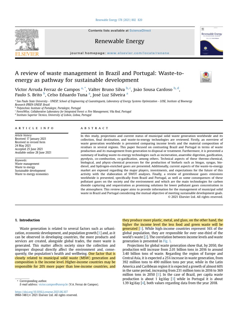 A Review of Waste Management in Brazil and Portugal WasteToEnergy As