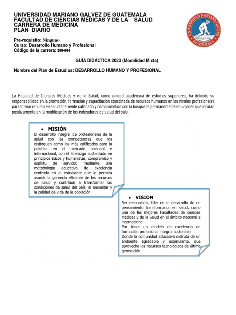 Guia Didáctica Desarrollo Humano y Profesional 2023 | PDF | Medicina ...