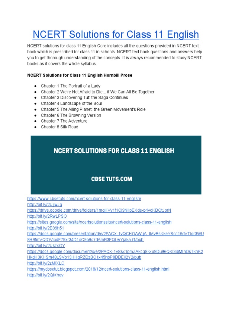 NCERT Solutions For Class 11 English PDF