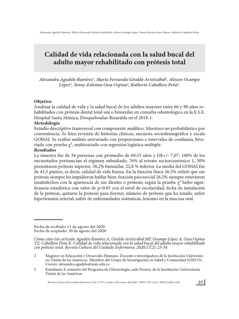 Calidad de Vida en Adultos Mayores con Prótesis | PDF | Dentadura ...