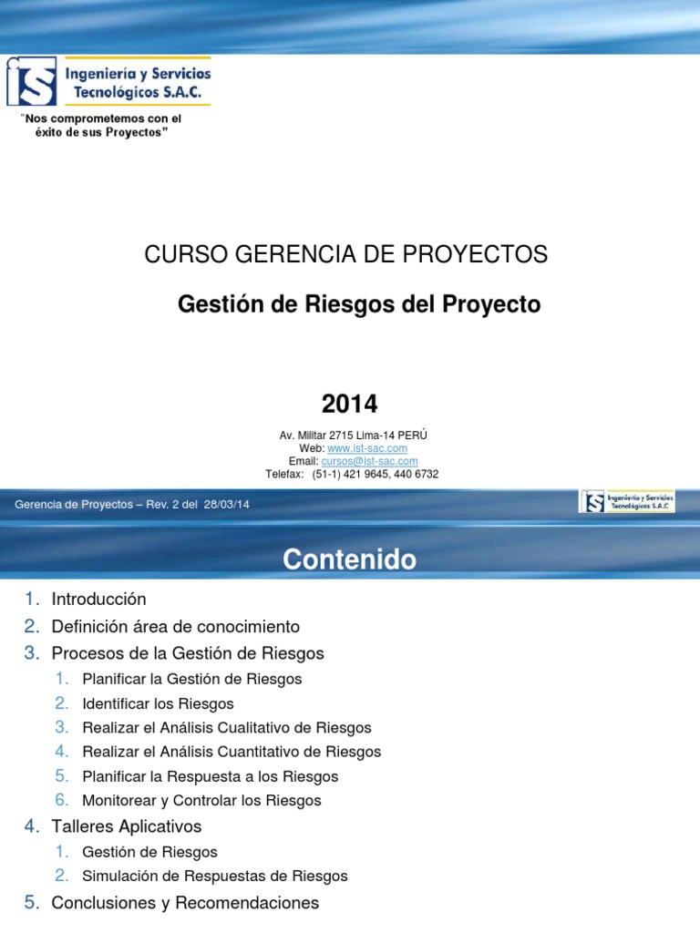 Gestión de Riesgos en Proyectos 2014 | PDF | Riesgo | Gestión de proyectos