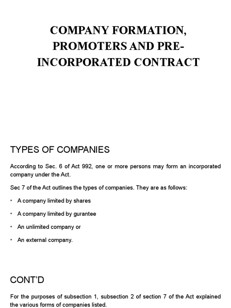 Company formation and promoters pdf law of agency guarantee