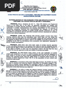 SOSIA PRIVATE SECURITY PERSONNEL UNIFORM AND EQUIPMENT BOARD RESOLUTION No 2017-001