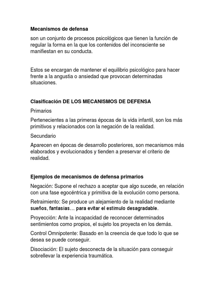 Mecanismos de Defensa Psicológicos | PDF | Las emociones | Sicología
