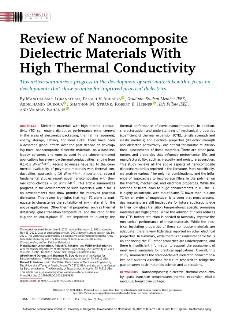 Review of Nanocomposite Dielectric Materials With High Thermal ...
