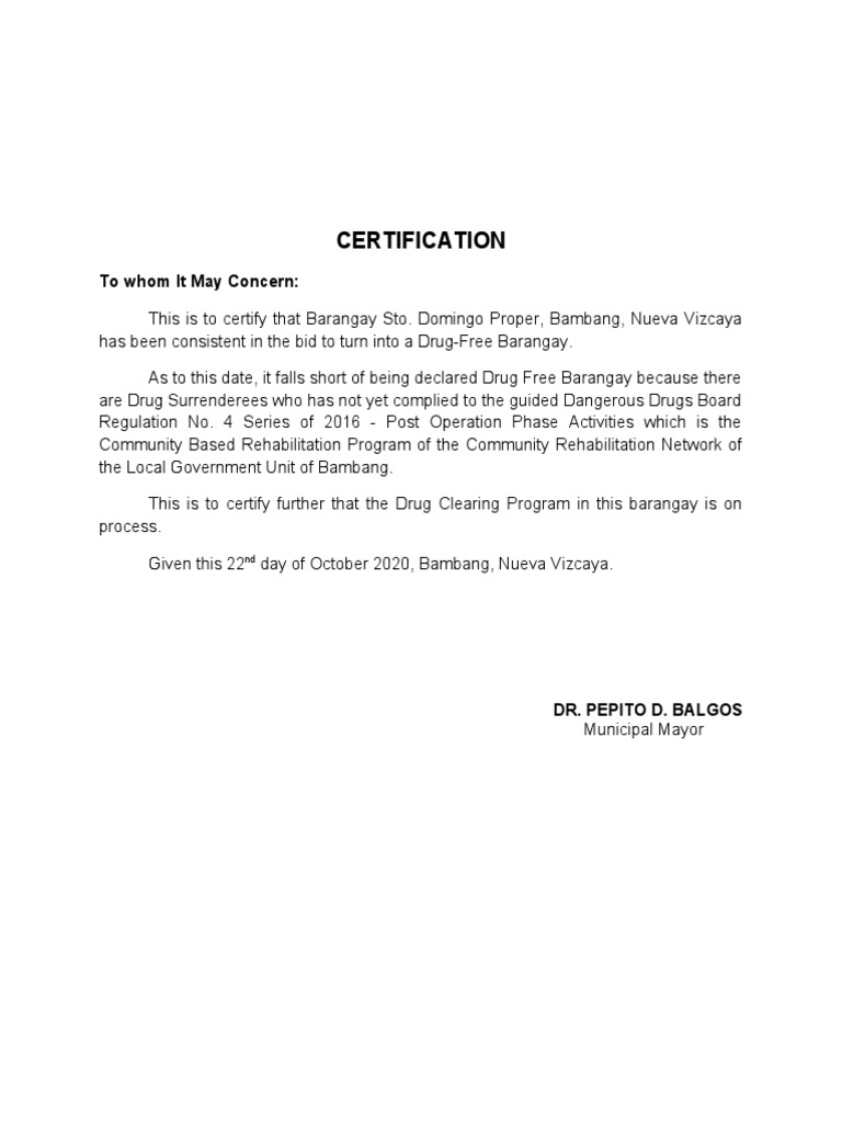 Certification of Drug-Free Efforts | PDF