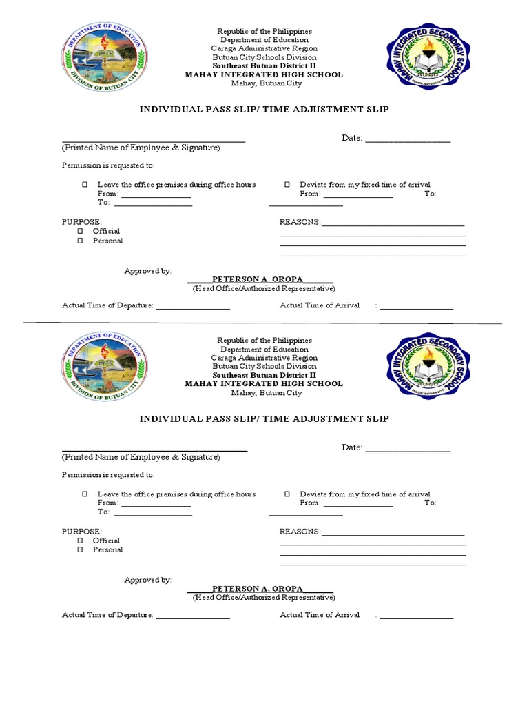 Individual Pass Slip for Employees | PDF