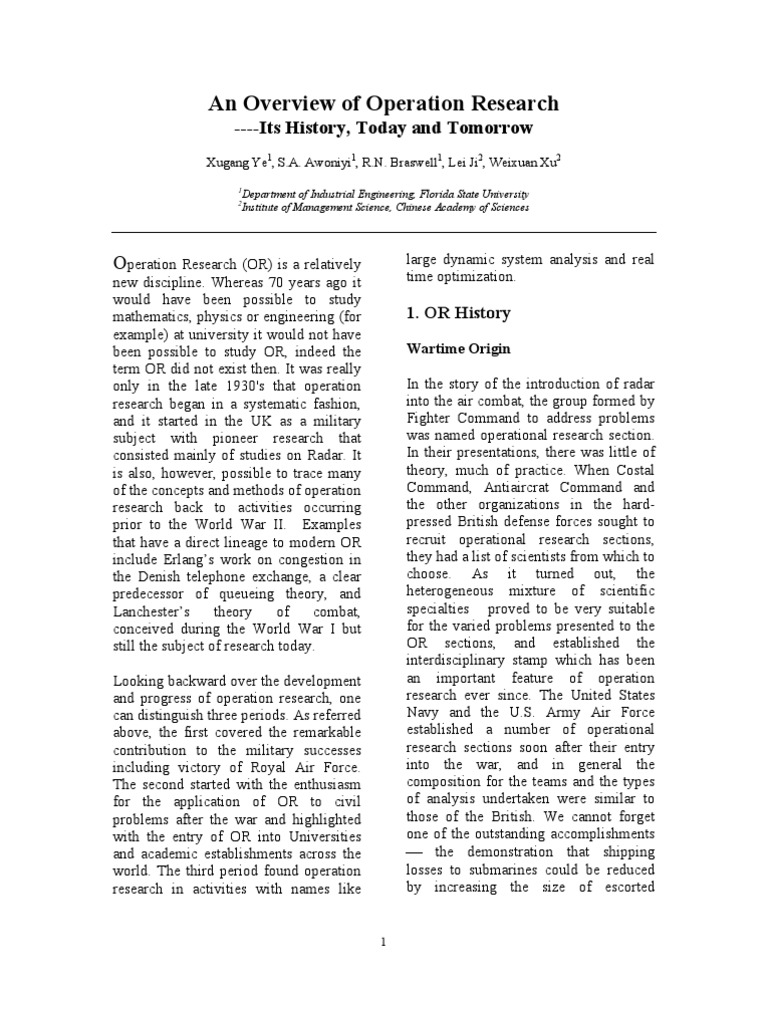 An Overview of Operation Research Its History, Today and Tomorrow | PDF ...