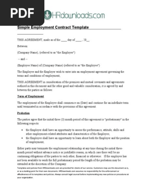 Simple Employment Contract Template