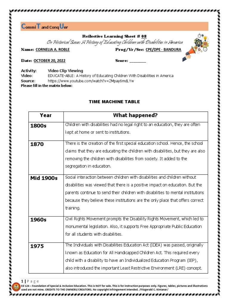 On Historical Bases A History On Educating Children With Disabilities