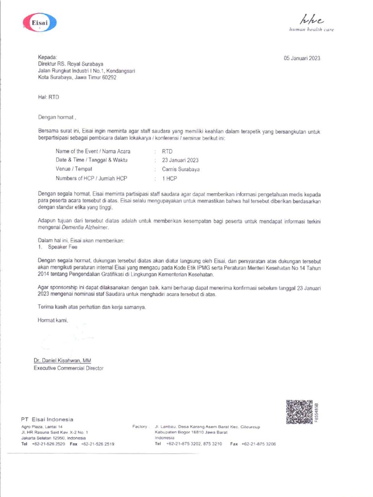 PT EISAI DR Wahju Handojo, SP.S | PDF
