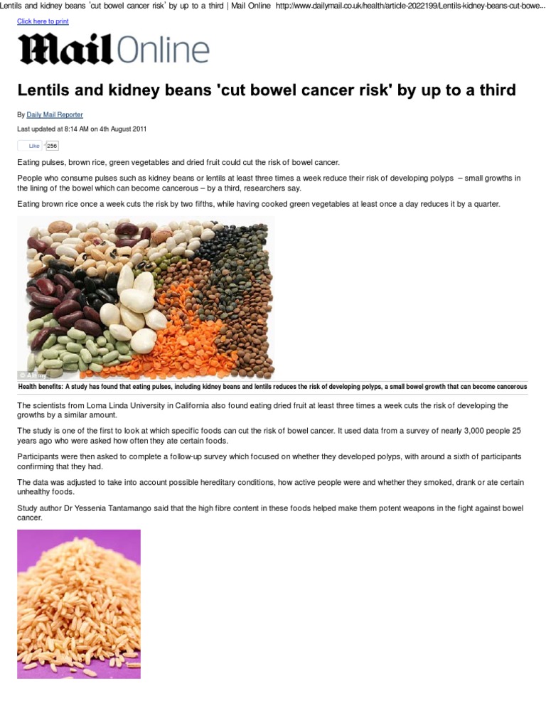 Pulses, Brown Rice, Green Vegetables and Dried Fruit Cuts The Risk of
