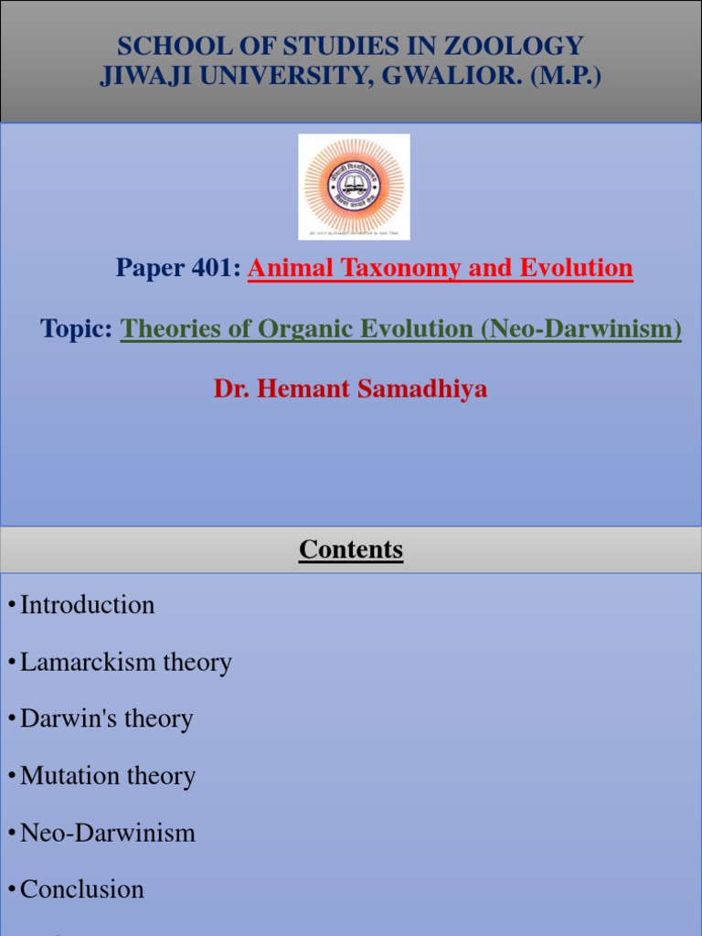 Theories of Organic Evolution Neo-Darwinism | PDF | Natural Selection ...