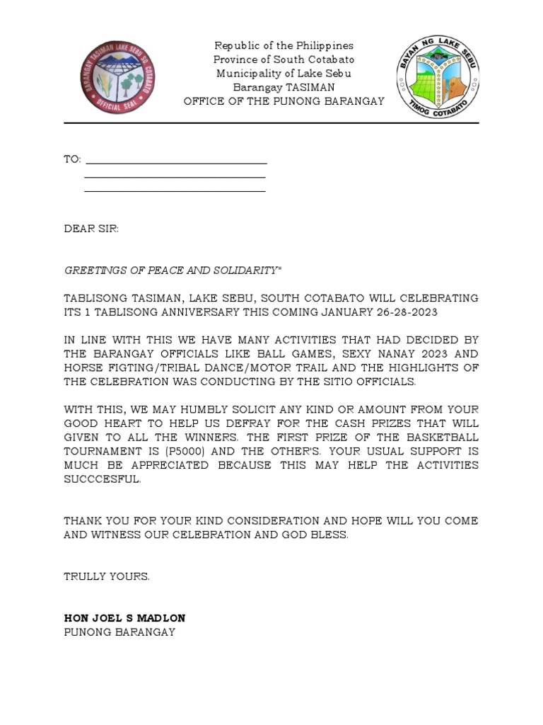 Solicitation for Tablisong Anniversary Events | PDF