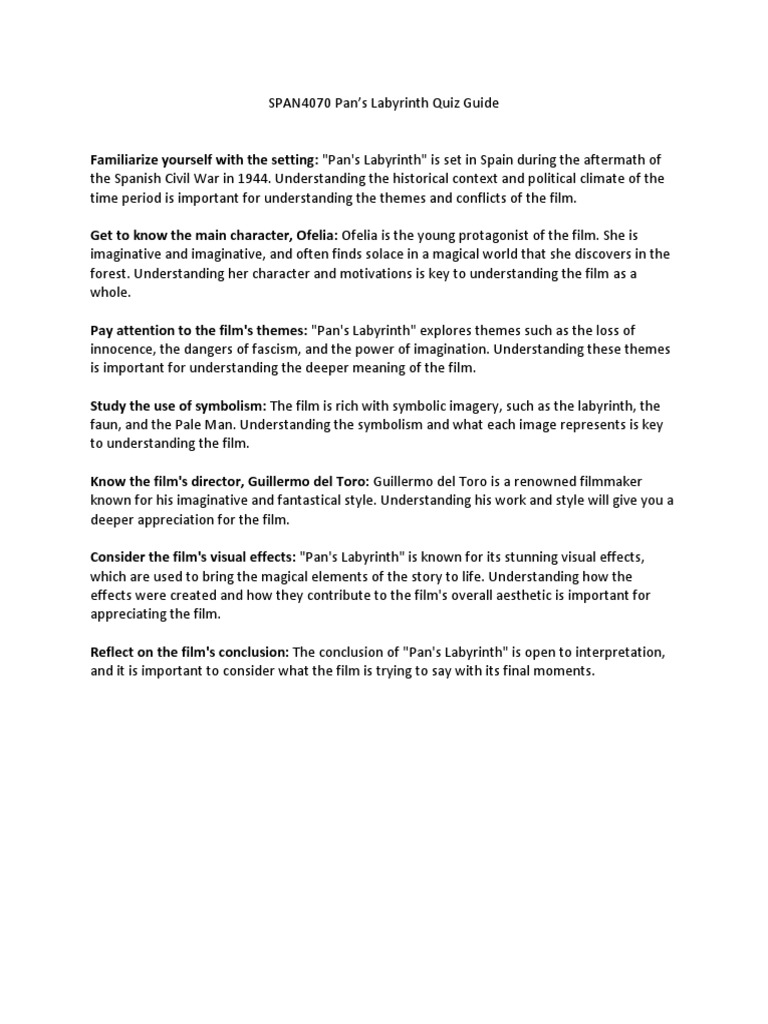 SPAN4070 Pan's Labyrinth Quiz Guide 1 PDF