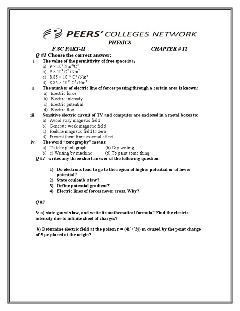 Physics F.SC Part-II Chapter 12 Quiz | PDF | Science & Mathematics