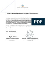 Adelanto Salarial Por Servicio de Interpretación Independiente