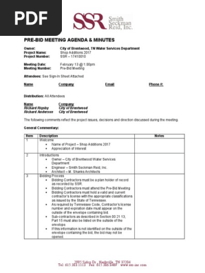 Pre-Bid Meeting Agenda