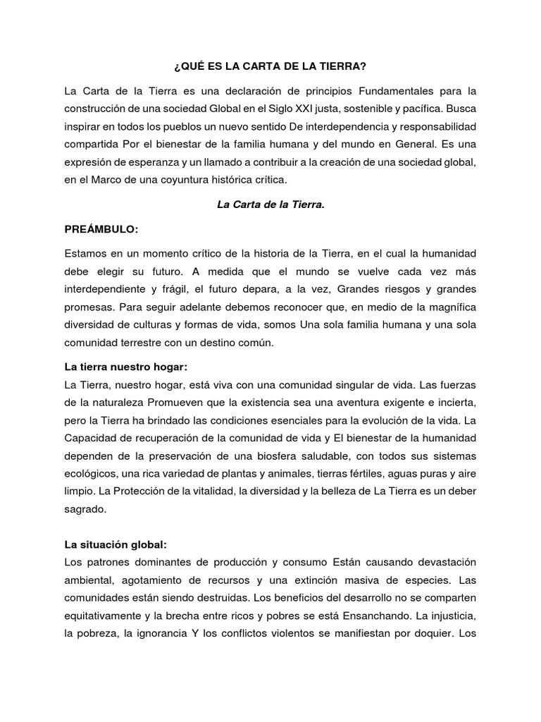 Principios de la Carta de la Tierra | PDF | Sustentabilidad | Tierra