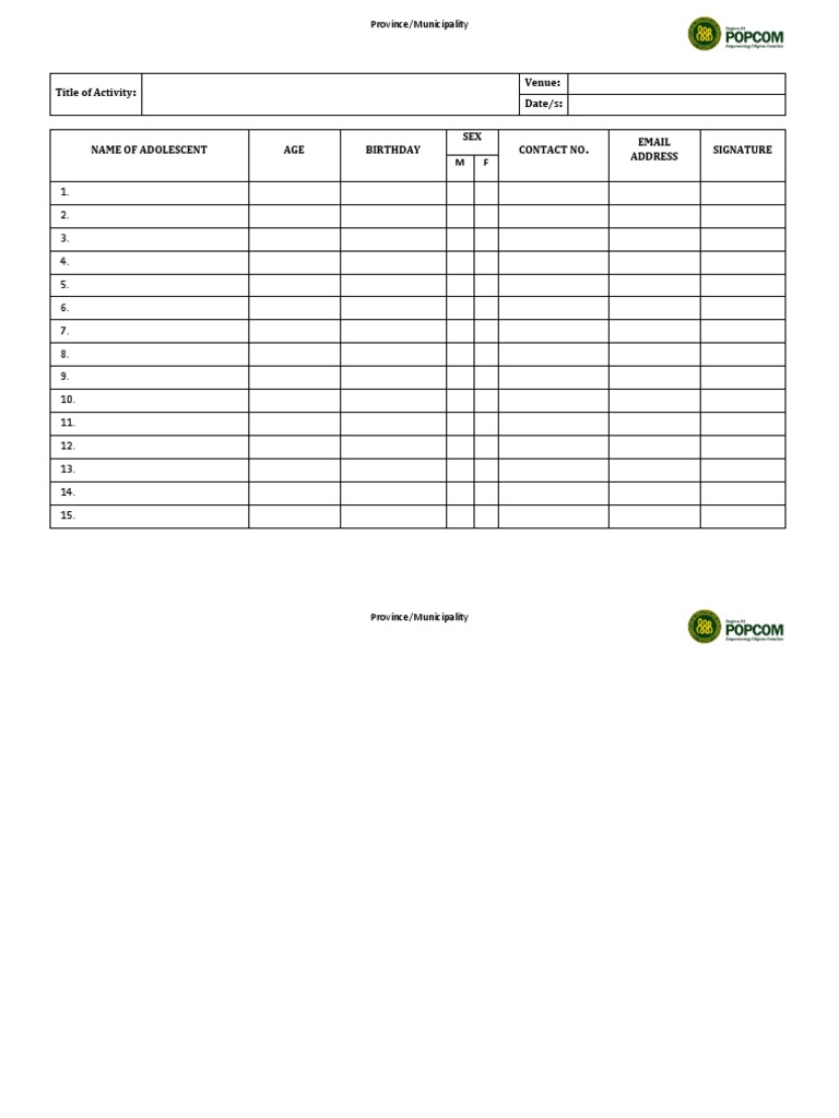 Adolescent Activity Registration Form | PDF