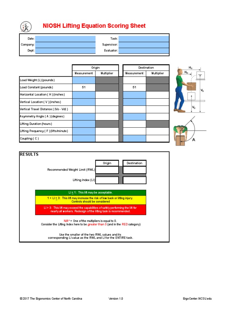 ECNC NIOSH LE Calculator English Units PDF Lift (Force) Metrology