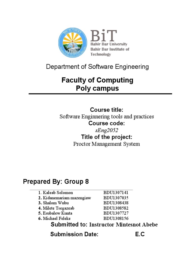 Proctor Management System Requirements Document PDF Class