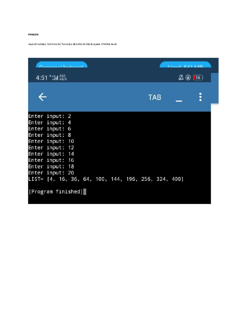 Squaring Every Item in a List of 10 UserInput Numbers PDF