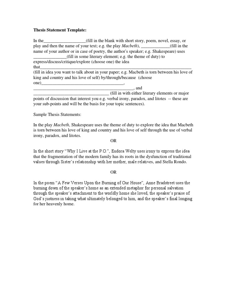 Thesis Statement Template | PDF | Poetry